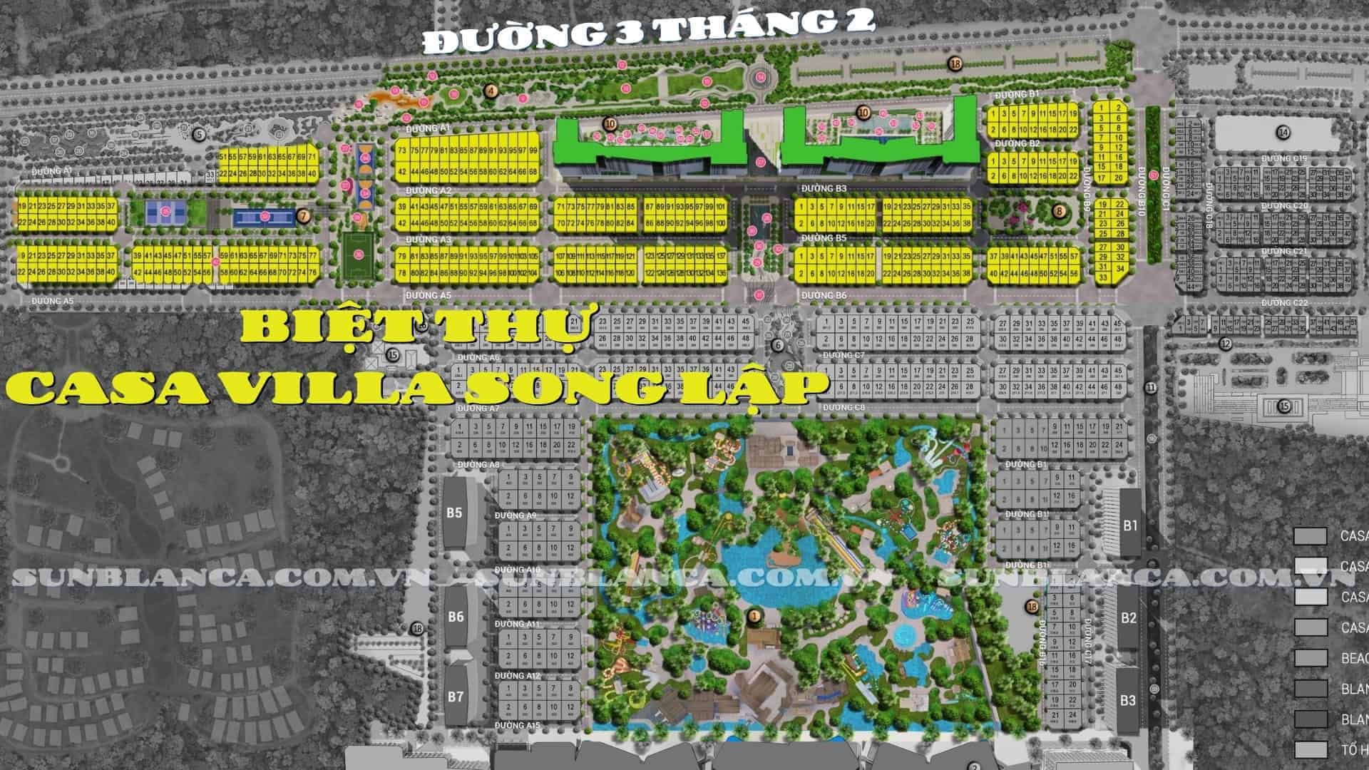 Sơ đồ vị trí của các căn biệt thự Casa Song Lập trong tổng thể dự án Blanca City.