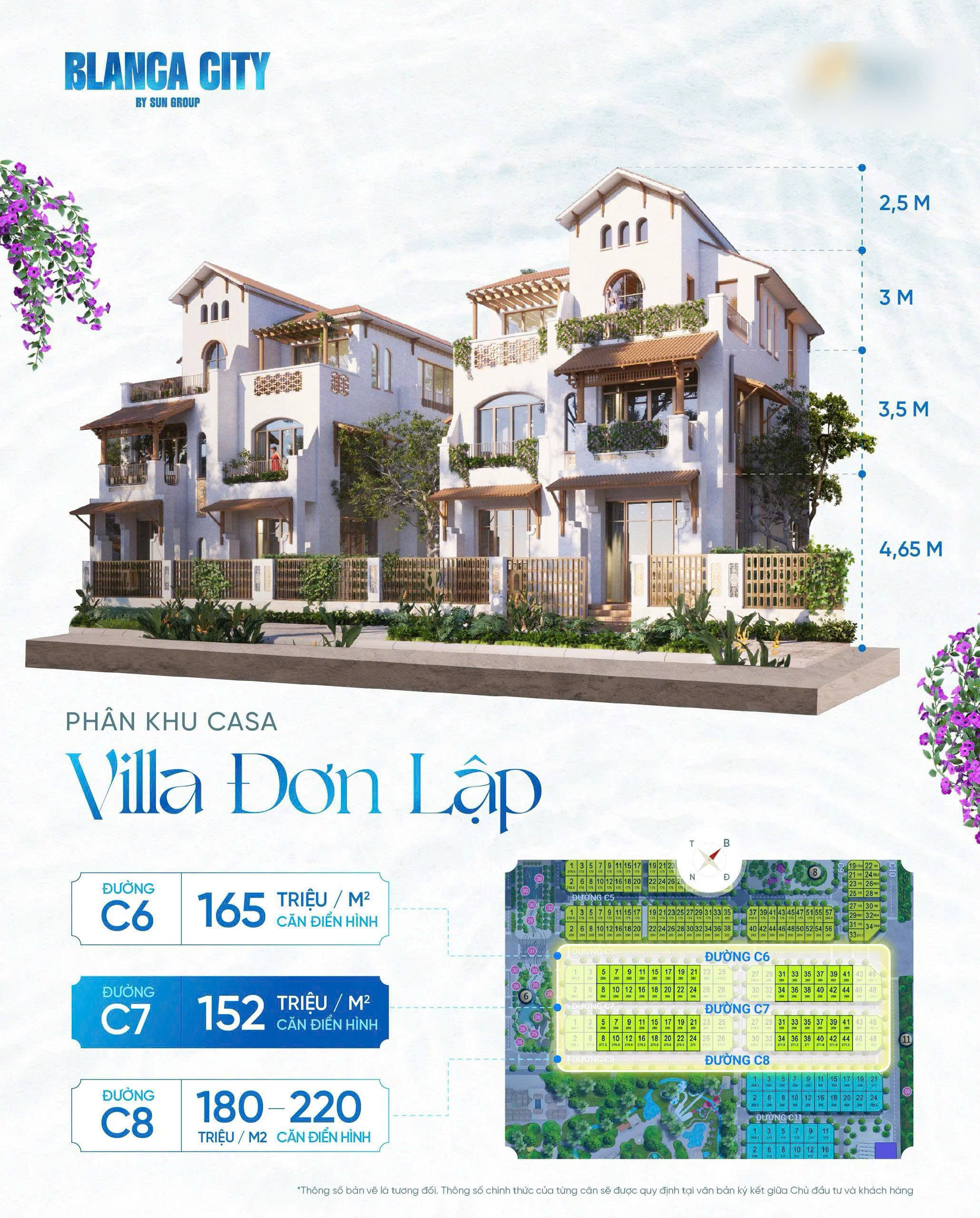 Bảng đơn giá tham khảo cho các sản phẩm biệt thự Casa Đơn Lập.