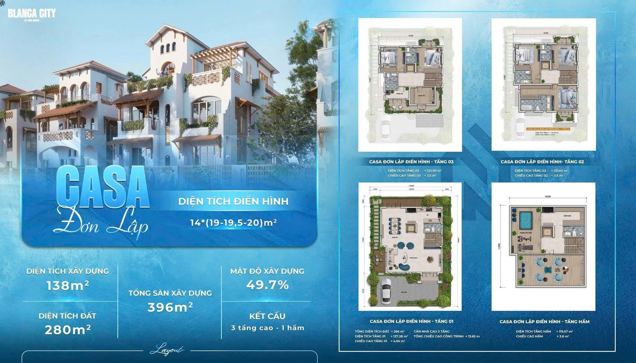 Phối cảnh Casa Villa đơn lập Phối cảnh thiết kế mặt ngoài biệt thự đơn lập Casa Villa Blanca City
