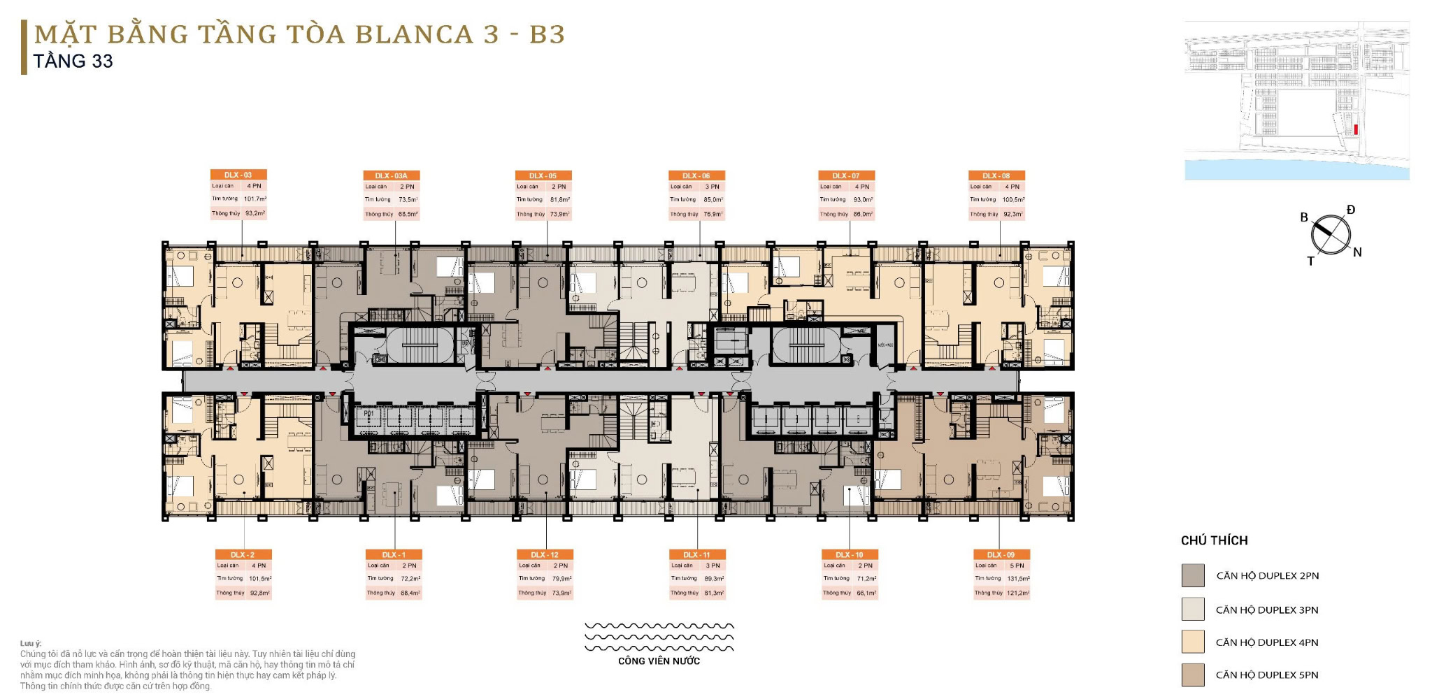 Mặt bằng căn hộ Duplex tầng 33 tòa B3 Blanca City