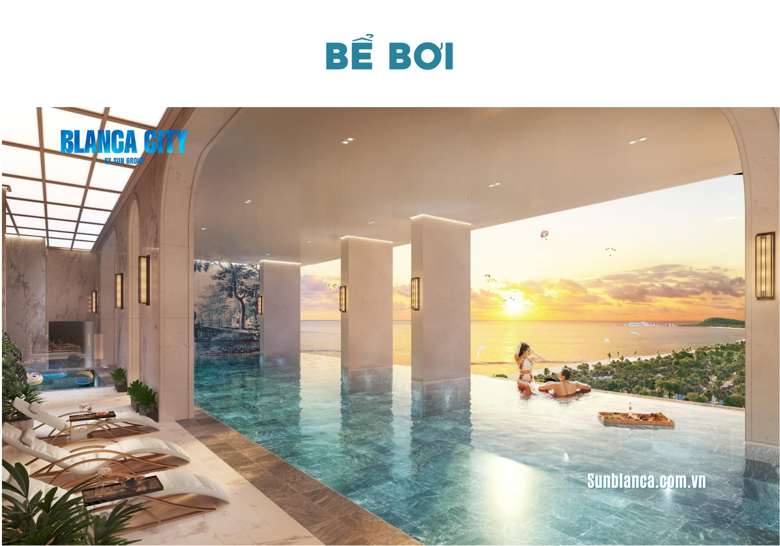 Phối cảnh bể bơi vô cực hướng biển.