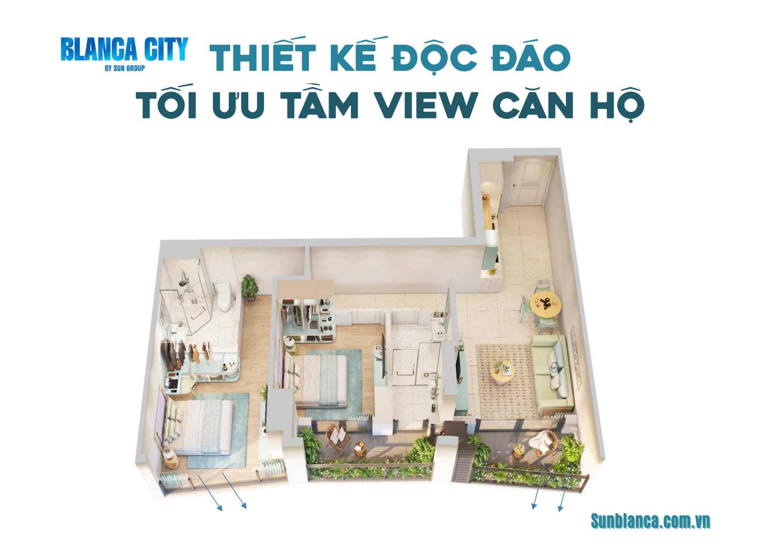 Thiết kế căn hộ Blanca 6-7 tối ưu tầm nhìn.
