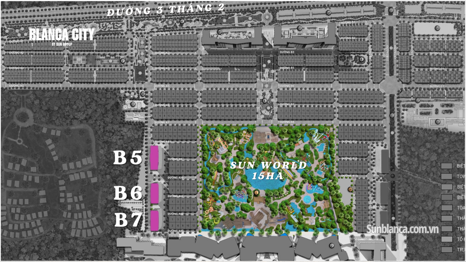Sơ đồ vị trí của hai toà tháp Blanca 6-7 trong tổng thể dự án Blanca City.