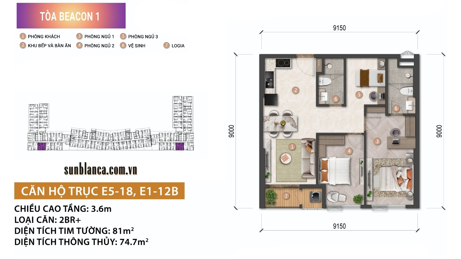 Layout 2PN+ Beacon Tower Bản vẽ thiết kế layout mặt bằng căn hộ 2PN+ đa năng tháp Beacon Tower