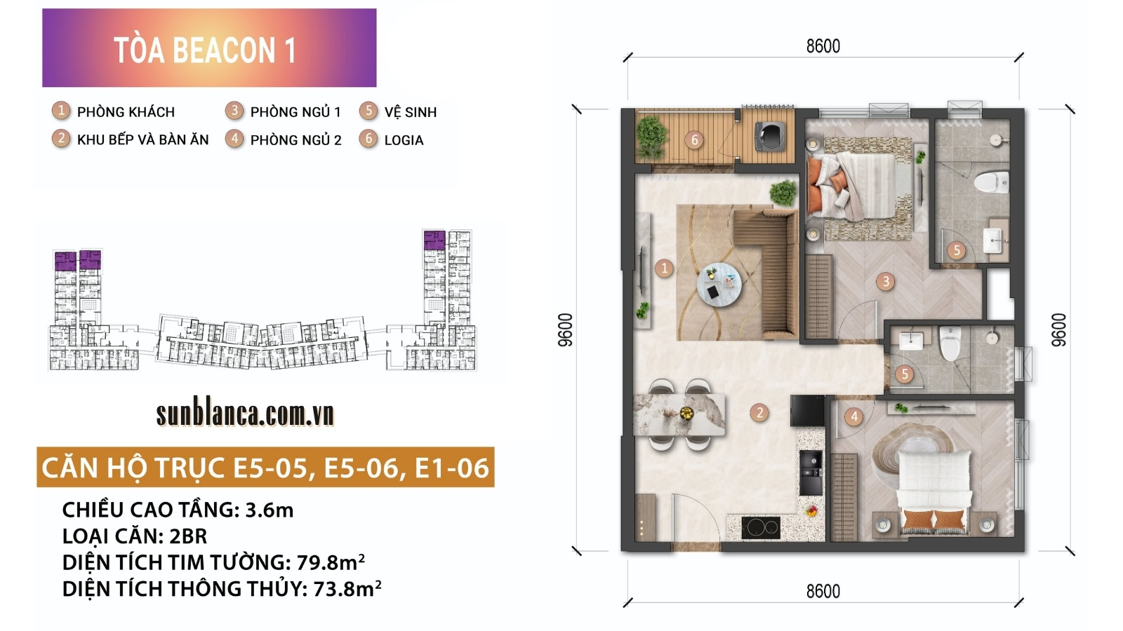 Layout 2PN tiêu chuẩn Beacon Tower Bản vẽ thiết kế layout mặt bằng căn hộ 2 phòng ngủ tiêu chuẩn tháp Beacon Tower