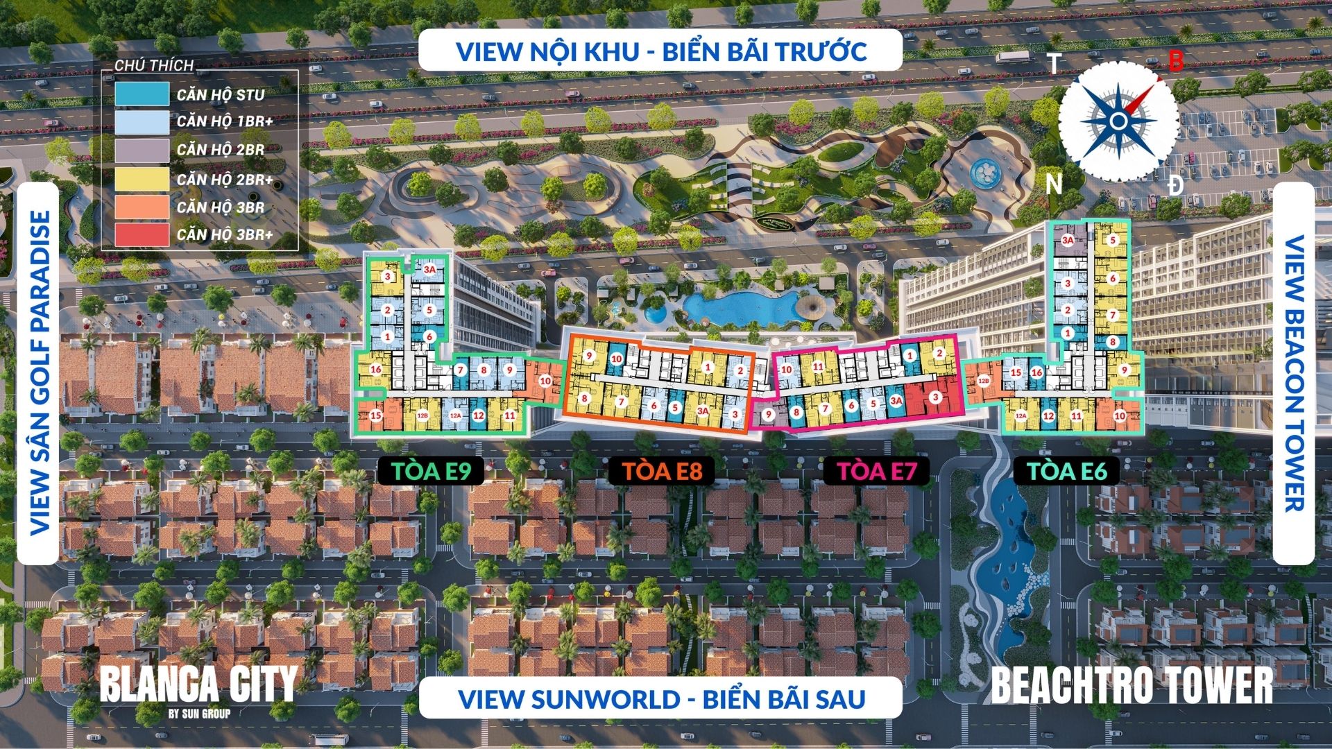 Mặt bằng tổng thể tầng điển hình cụm 4 tháp căn hộ Beachtro Tower Blanca City