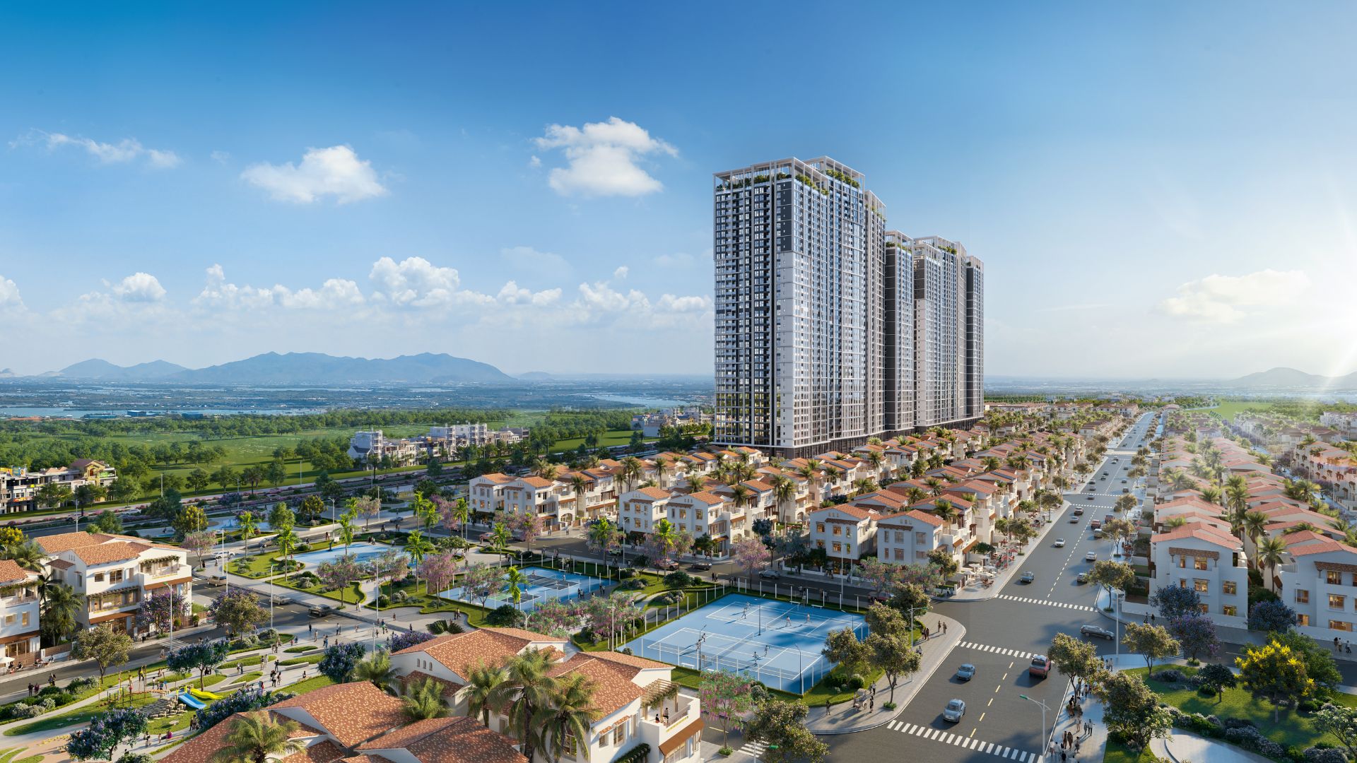 Phối cảnh kiến trúc tổng thể cụm tháp căn hộ ven biển Beachtro Tower Blanca City