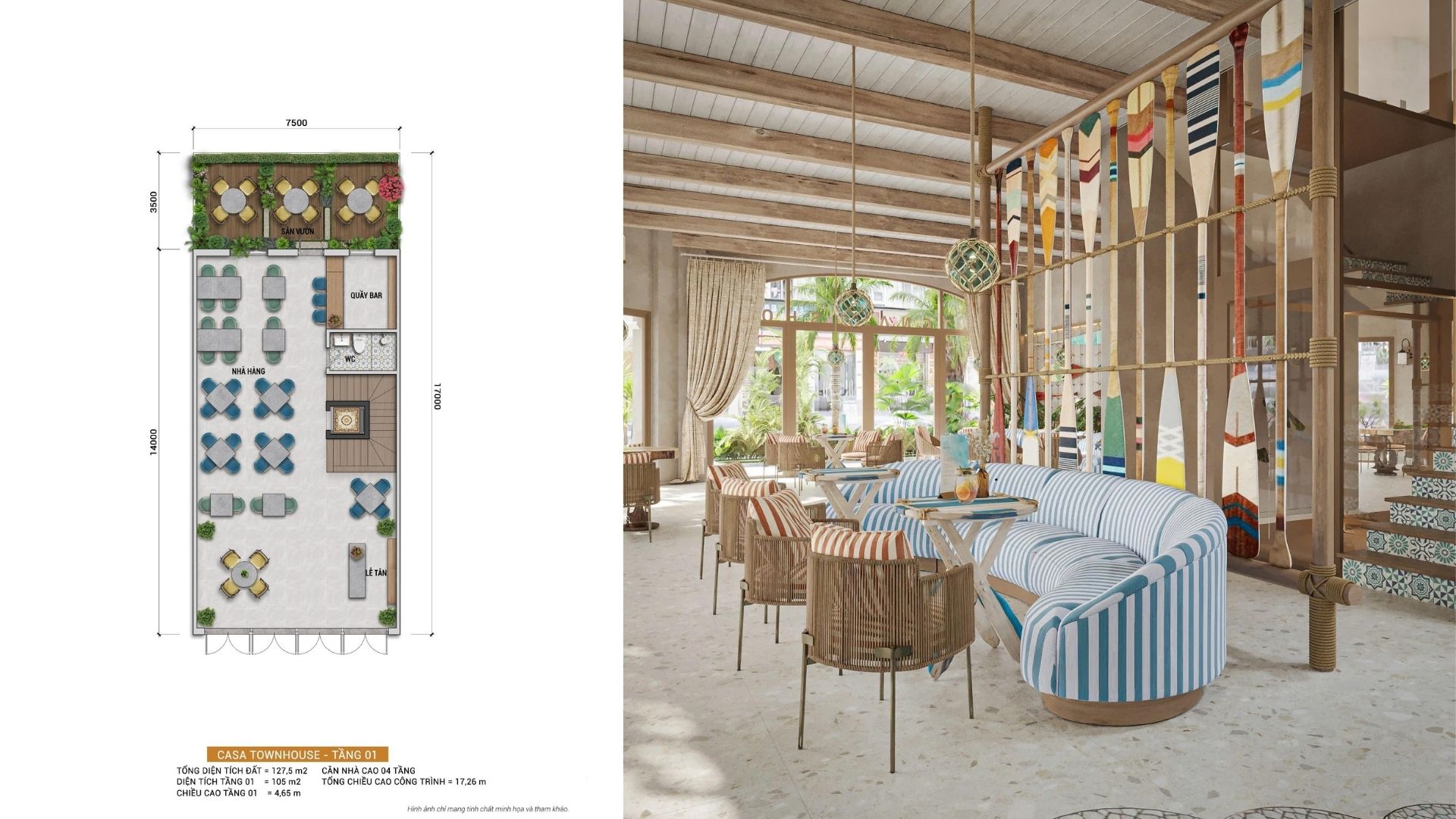 Tầng 1 Casa Townhouse Bản vẽ mặt bằng tầng 1 thương mại nhà phố Casa Townhouse chiều cao tầng 4.65m