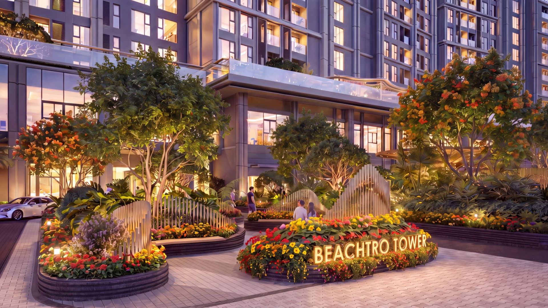 Sảnh đón tiếp cư dân phong cách resort nhiệt đới sang trọng tại Beachtro Tower