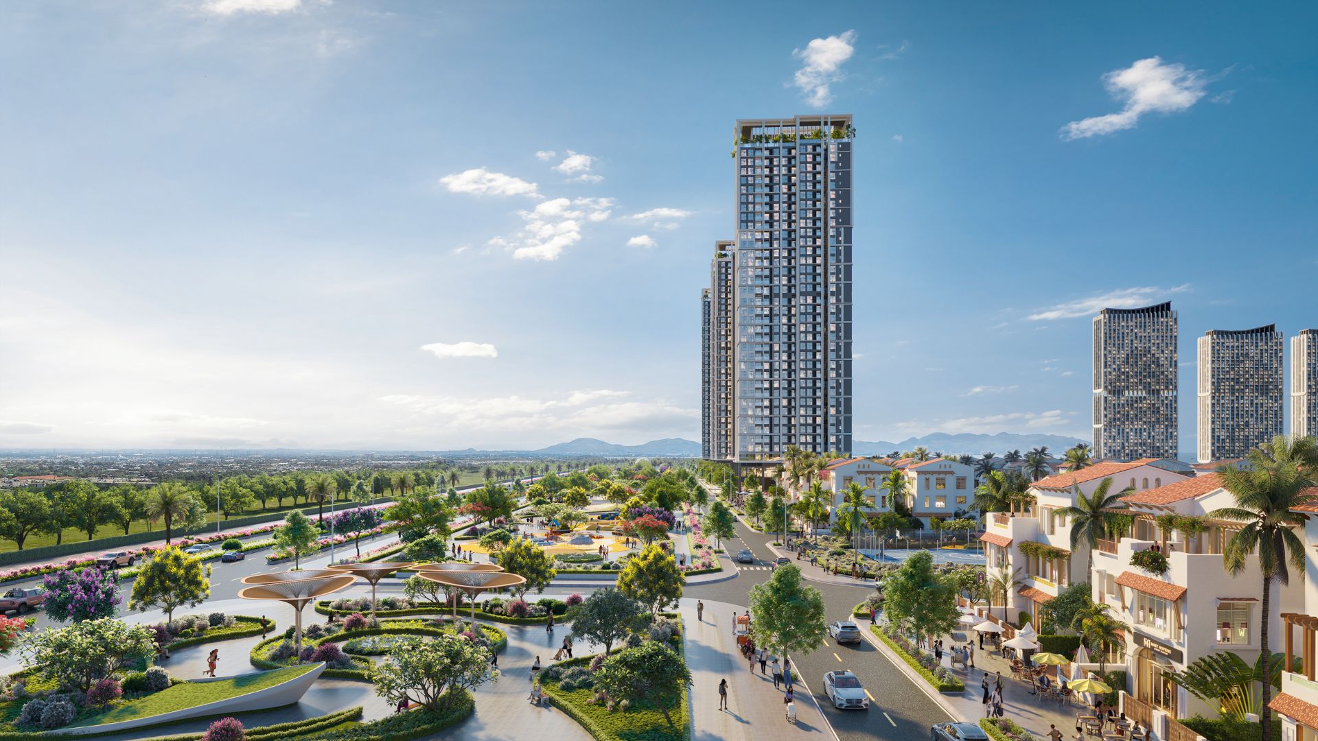 Phối cảnh tổng thể chuỗi tiện ích đặc quyền tại cụm tháp Beachtro Tower Blanca City