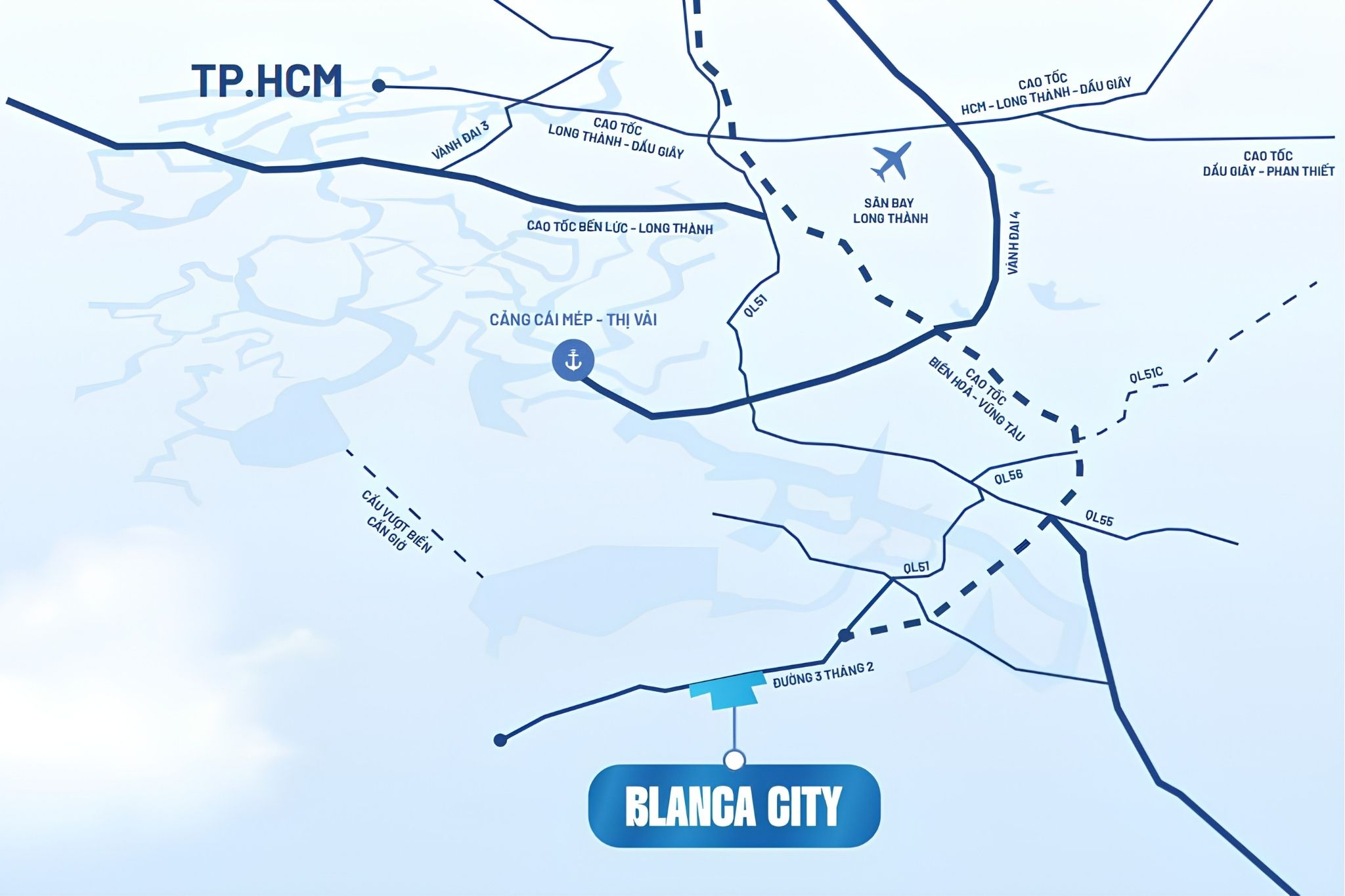 Sơ đồ vị trí kết nối giao thông chiến lược dự án Blanca City Vũng Tàu