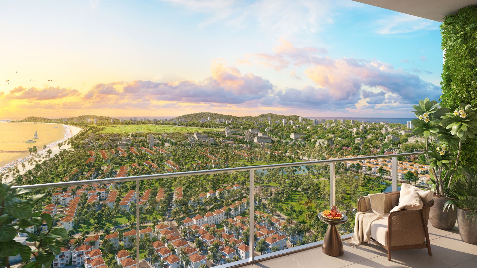 Tầm nhìn hướng sân golf Paradise và công viên Sun World từ tòa B5 B6 B7